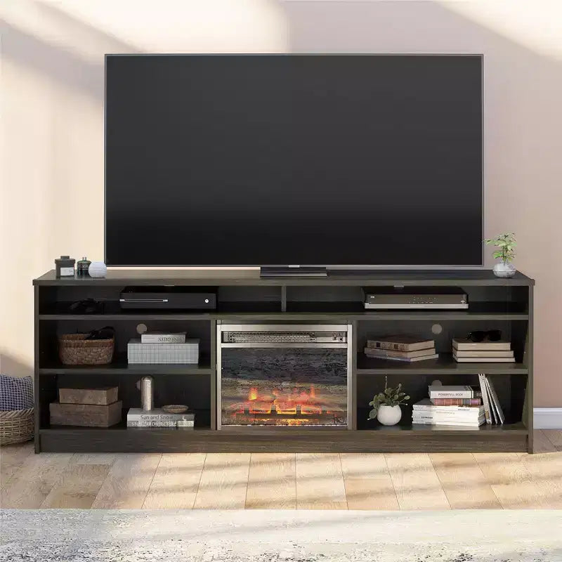 Meuble TV Ameriwood Home Hendrix 65 avec insert de cheminée électrique et 6 étagères