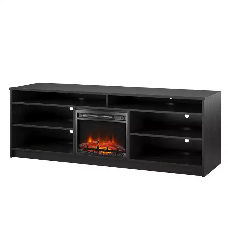 Meuble TV Ameriwood Home Hendrix 65 avec insert de cheminée électrique et 6 étagères