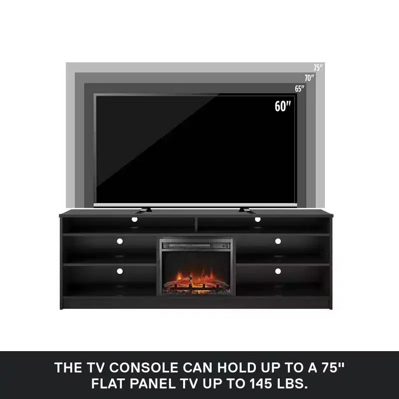 Meuble TV Ameriwood Home Hendrix 65 avec insert de cheminée électrique et 6 étagères