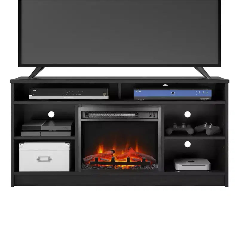 Meuble TV Ameriwood Home Hendrix 65 avec insert de cheminée électrique et 6 étagères