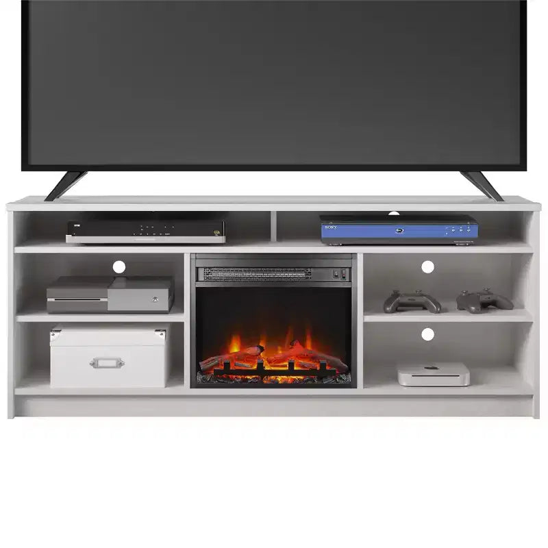 Meuble TV Ameriwood Home Hendrix 65 avec insert de cheminée électrique et 6 étagères