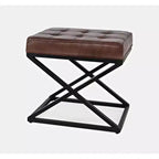 Jofran, Pouf ottoman en cuir véritable vieilli Global Archive - Sienne foncé