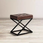 Jofran, Pouf ottoman en cuir véritable vieilli Global Archive - Sienne foncé
