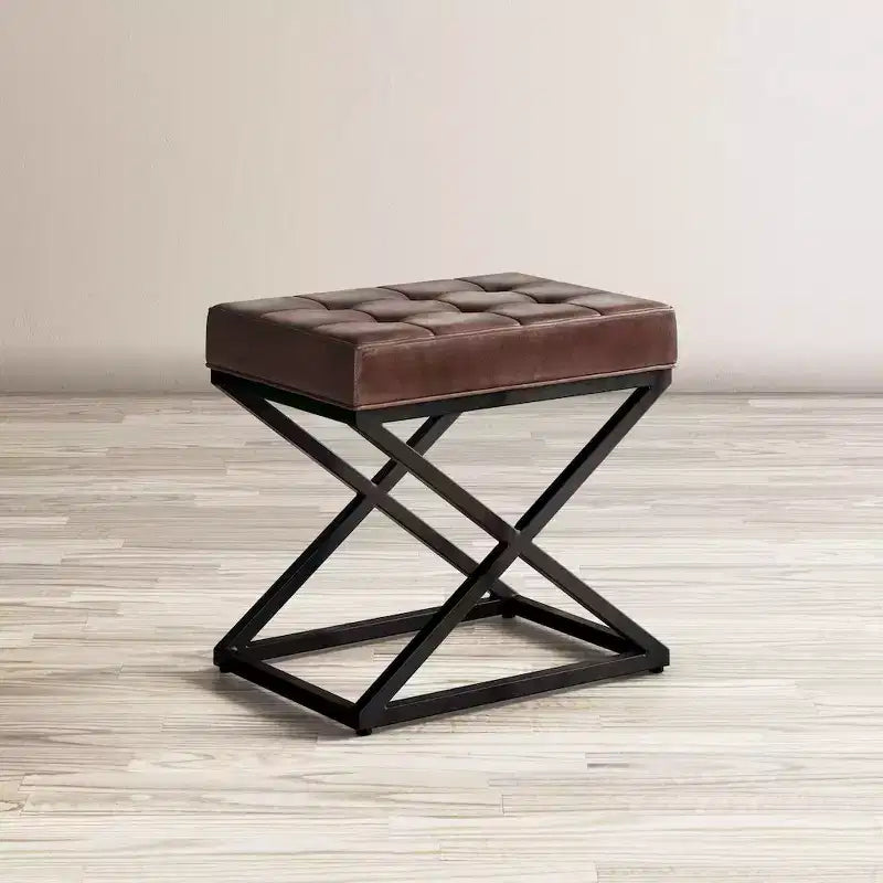 Jofran, Pouf ottoman en cuir véritable vieilli Global Archive - Sienne foncé