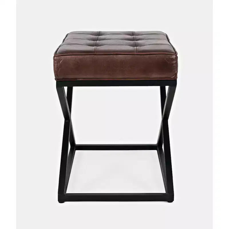 Jofran, Pouf ottoman en cuir véritable vieilli Global Archive - Sienne foncé
