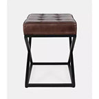 Jofran, Pouf ottoman en cuir véritable vieilli Global Archive - Sienne foncé
