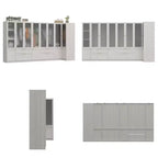 Ensemble Armoire Moderne Grise Hitow Portes en Verre Givré Finition Grain de Bois Style Crème