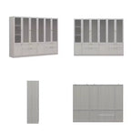 Ensemble Armoire Moderne Grise Hitow Portes en Verre Givré Finition Grain de Bois Style Crème