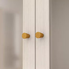 Ensemble Armoire Moderne Grise Hitow Portes en Verre Givré Finition Grain de Bois Style Crème