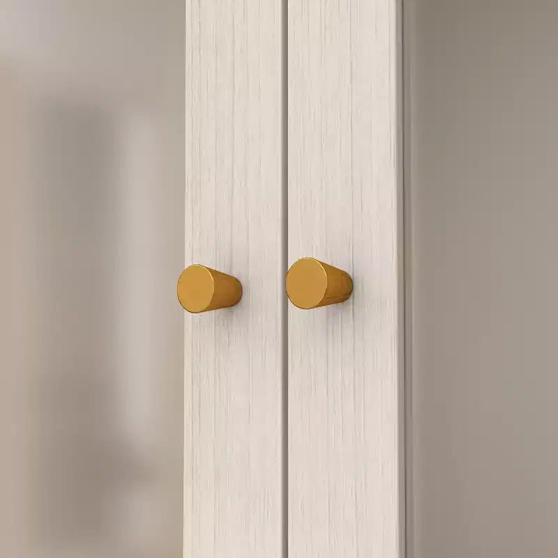Ensemble Armoire Moderne Grise Hitow Portes en Verre Givré Finition Grain de Bois Style Crème