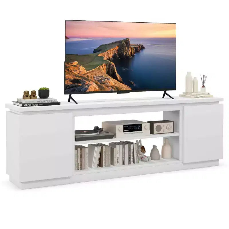 Meuble TV cheminée Costway pour téléviseurs jusqu'à 80 pouces avec cheminée électrique 3 étagères réglables Noir/Blanc