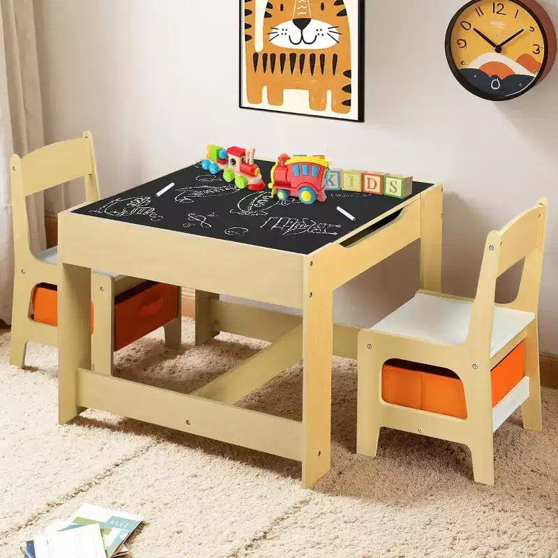 Kinder King Ensemble table et 2 chaises 3-en-1 pour enfants avec rangement, plateau amovible et tableau noir, pour l'art, l'artisanat et la lecture