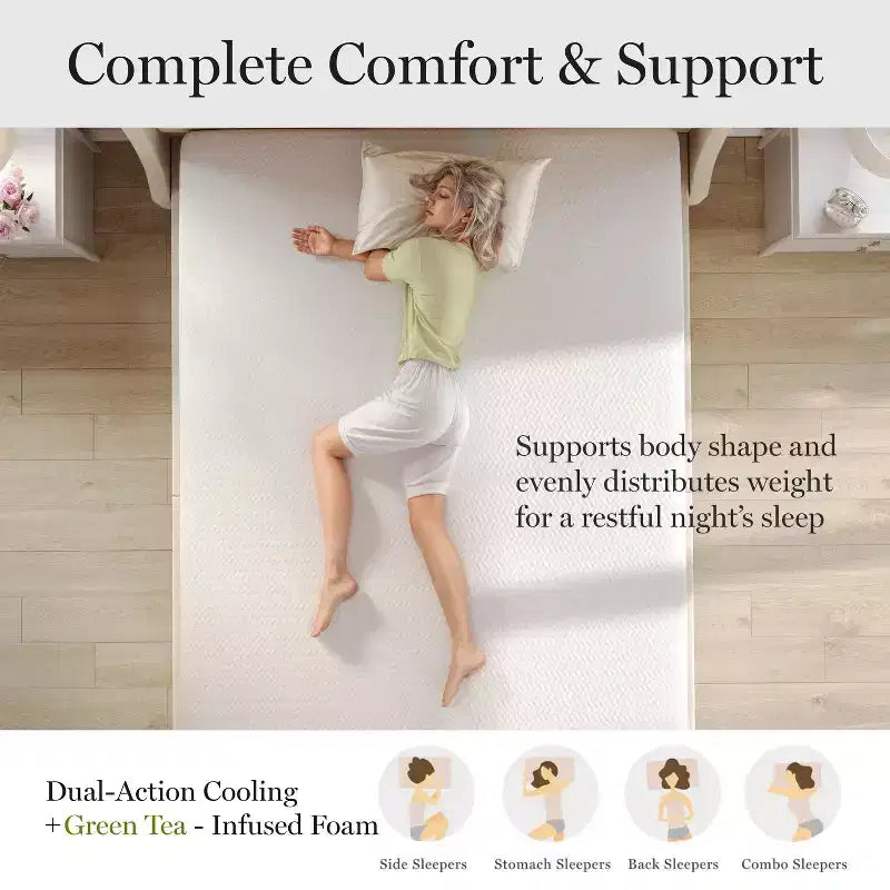 Matelas Martha Stewart SleepComplete 12 po en mousse à mémoire de forme à thé vert et gel rafraîchissant à double action, fermeté moyenne, avec plateau matelassé en jacquard recyclé doux et respirant