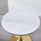 MAYEERTY Table Basse 80 cm Doré et Blanc Table Tulipe Table de Salon Pied Central Style Mid-Century