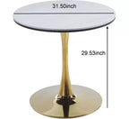MAYEERTY Table Basse 80 cm Doré et Blanc Table Tulipe Table de Salon Pied Central Style Mid-Century