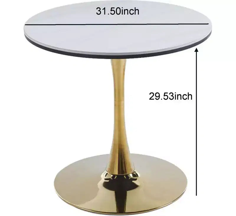 MAYEERTY Table Basse 80 cm Doré et Blanc Table Tulipe Table de Salon Pied Central Style Mid-Century