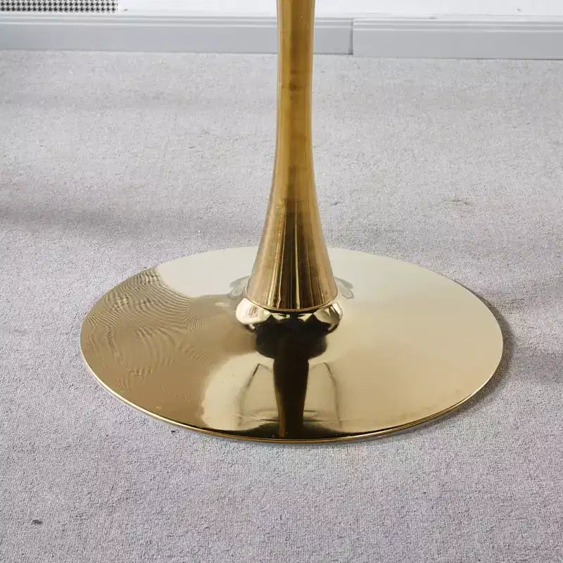 MAYEERTY Table Basse 80 cm Doré et Blanc Table Tulipe Table de Salon Pied Central Style Mid-Century
