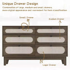 Commode en bois à 6 tiroirs avec station de charge, commode en rotin pour chambre à coucher, salon