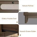 Commode en bois à 6 tiroirs avec station de charge, commode en rotin pour chambre à coucher, salon