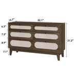 Commode en bois à 6 tiroirs avec station de charge, commode en rotin pour chambre à coucher, salon