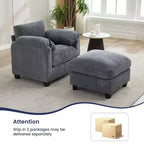 HYLEORY Fauteuil simple avec pouf, Canapé Cloud moderne en velours côtelé avec méridienne convertible, Ensemble de canapés rembourrés pour salon et bureau