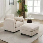HYLEORY Fauteuil simple avec pouf, Canapé Cloud moderne en velours côtelé avec méridienne convertible, Ensemble de canapés rembourrés pour salon et bureau