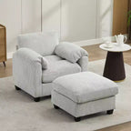 HYLEORY Fauteuil simple avec pouf, Canapé Cloud moderne en velours côtelé avec méridienne convertible, Ensemble de canapés rembourrés pour salon et bureau