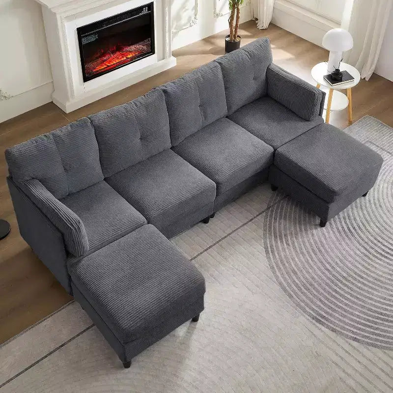 Canapés modulaires en forme de U Mjkone 89 avec 2 poufs, canapé 6 places