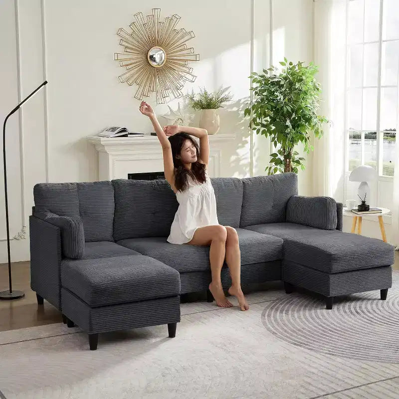 Canapés modulaires en forme de U Mjkone 89 avec 2 poufs, canapé 6 places
