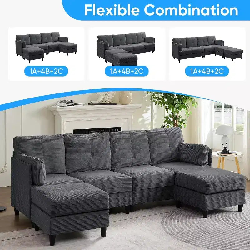 Canapés modulaires en forme de U Mjkone 89 avec 2 poufs, canapé 6 places