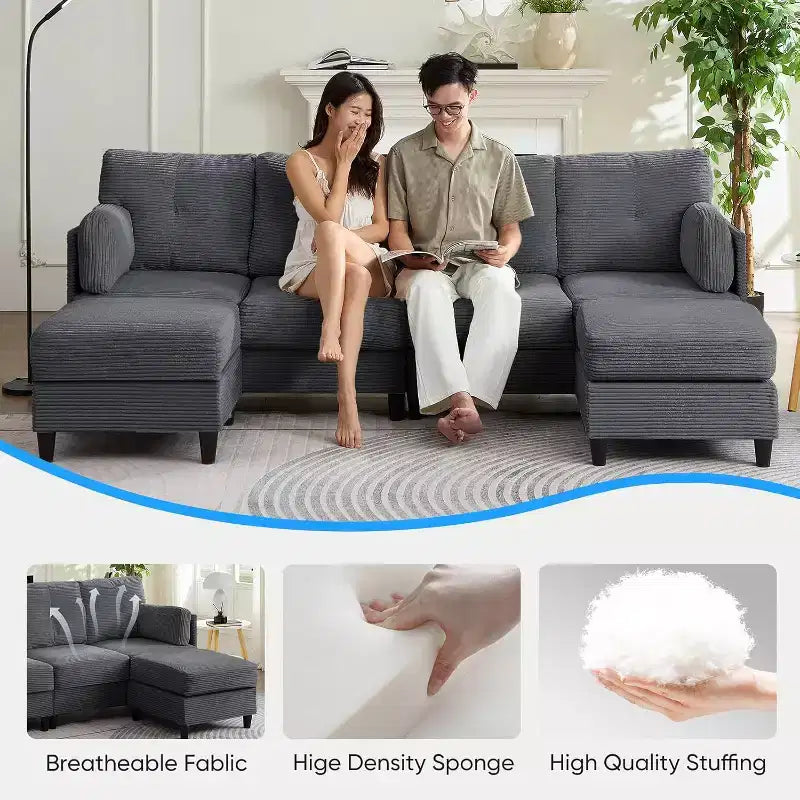 Canapés modulaires en forme de U Mjkone 89 avec 2 poufs, canapé 6 places