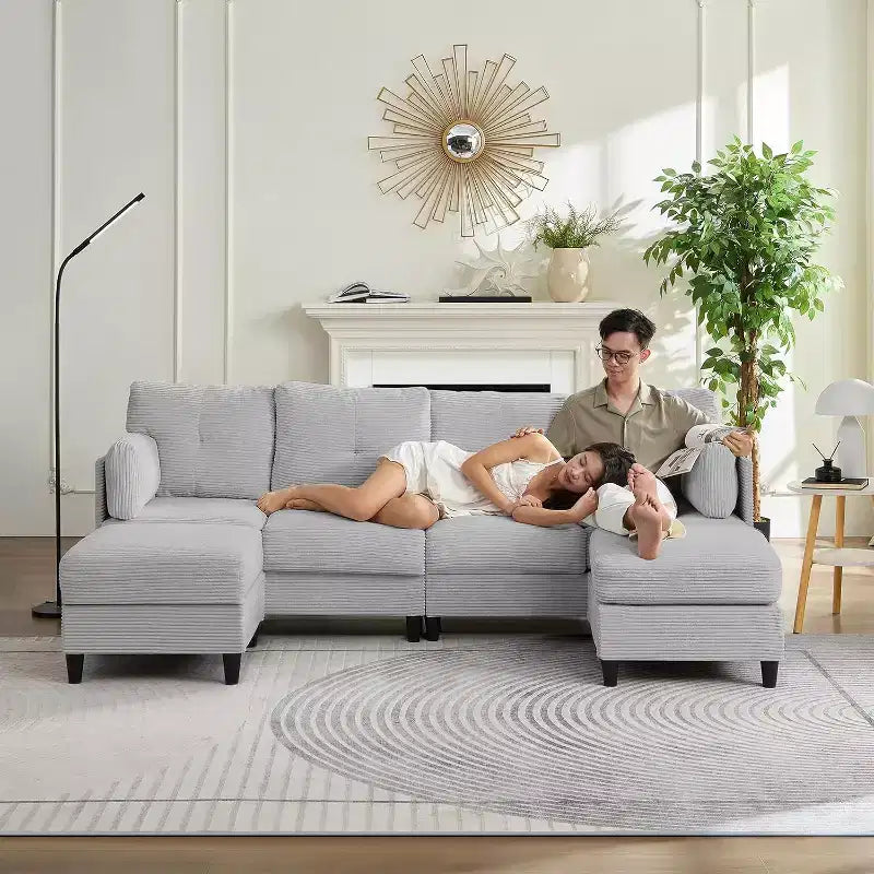 Canapés modulaires en forme de U Mjkone 89 avec 2 poufs, canapé 6 places