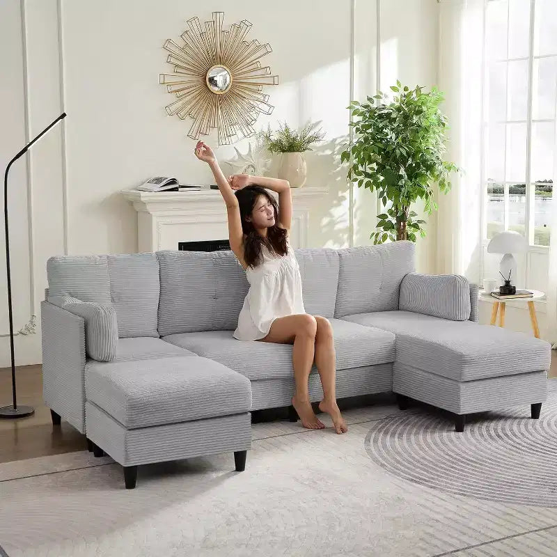 Canapés modulaires en forme de U Mjkone 89 avec 2 poufs, canapé 6 places