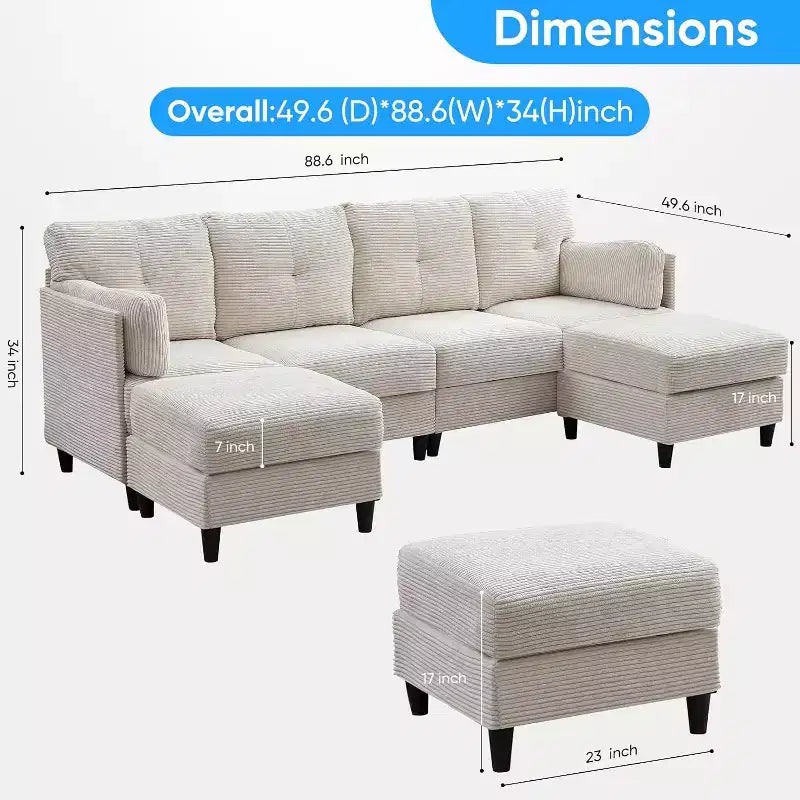 Canapés modulaires en forme de U Mjkone 89 avec 2 poufs, canapé 6 places