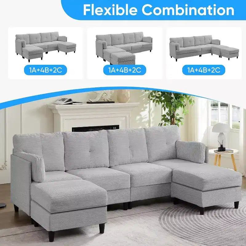 Canapés modulaires en forme de U Mjkone 89 avec 2 poufs, canapé 6 places