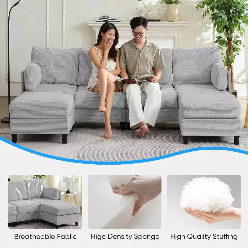 Canapés modulaires en forme de U Mjkone 89 avec 2 poufs, canapé 6 places
