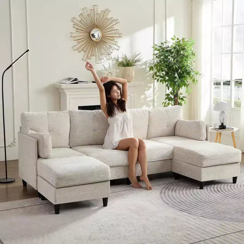 Canapés modulaires en forme de U Mjkone 89 avec 2 poufs, canapé 6 places