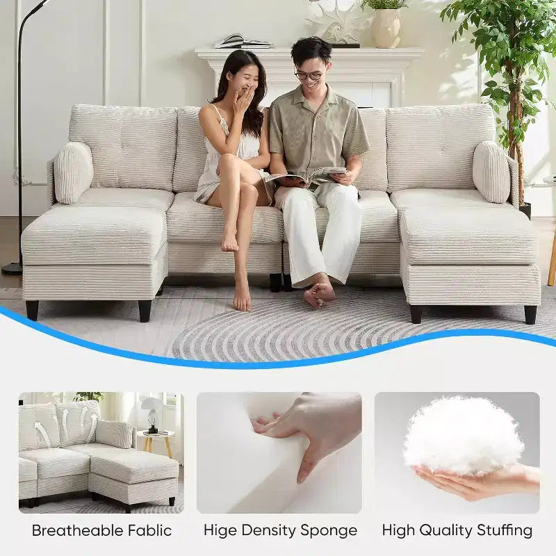 Canapés modulaires en forme de U Mjkone 89 avec 2 poufs, canapé 6 places