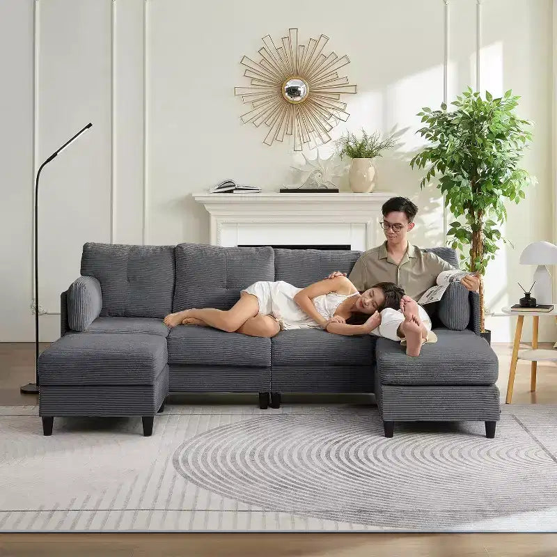 Canapés modulaires en forme de U Mjkone 89 avec 2 poufs, canapé 6 places