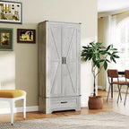 HOMCOM Armoire de garde-manger de ferme de 183 cm avec portes de grange, meuble de rangement de cuisine haut avec étagères réglables et tiroir