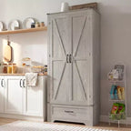 HOMCOM Armoire de garde-manger de ferme de 183 cm avec portes de grange, meuble de rangement de cuisine haut avec étagères réglables et tiroir
