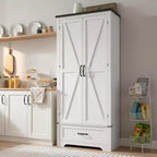 HOMCOM Armoire de garde-manger de ferme de 183 cm avec portes de grange, meuble de rangement de cuisine haut avec étagères réglables et tiroir
