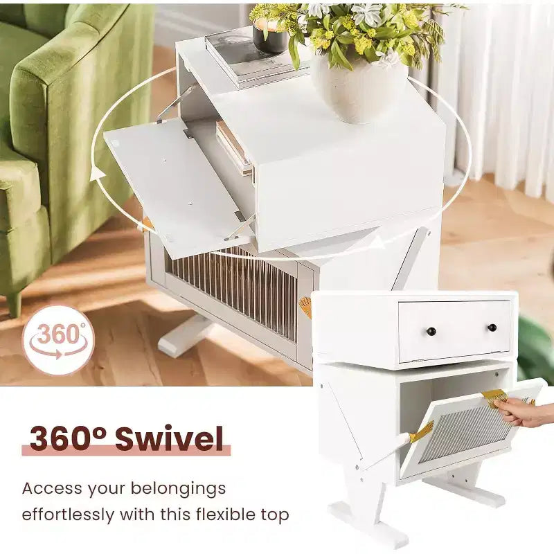 Table de chevet Heynemo avec bandes lumineuses LED, tiroir rotatif à 360 degrés, rangement avec porte vitrée, meuble de chevet en bois pour salon et chambre à coucher