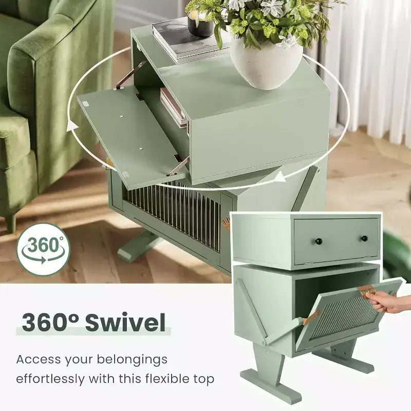 Table de chevet Heynemo avec bandes lumineuses LED, tiroir rotatif à 360 degrés, rangement avec porte vitrée, meuble de chevet en bois pour salon et chambre à coucher