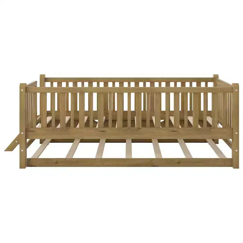 Lit plate-forme en bois Whisen, taille double, avec garde-corps et 2 tiroirs