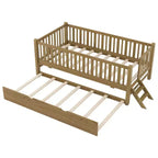 Lit plate-forme en bois Whisen, taille double, avec garde-corps et 2 tiroirs