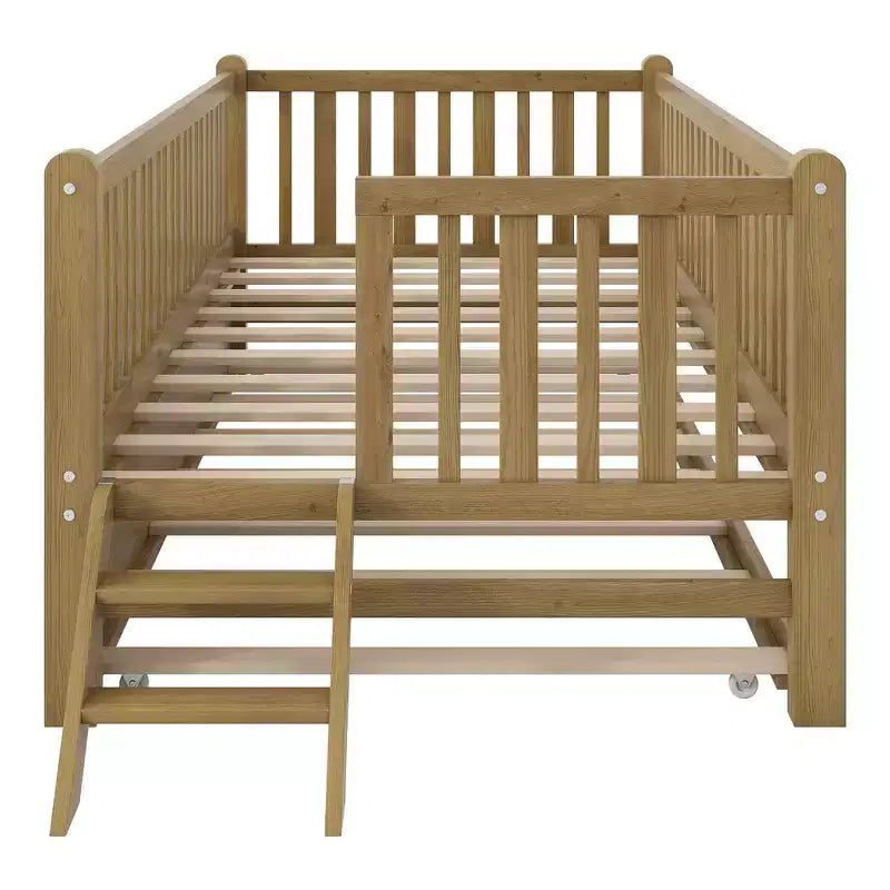 Lit plate-forme en bois Whisen, taille double, avec garde-corps et 2 tiroirs