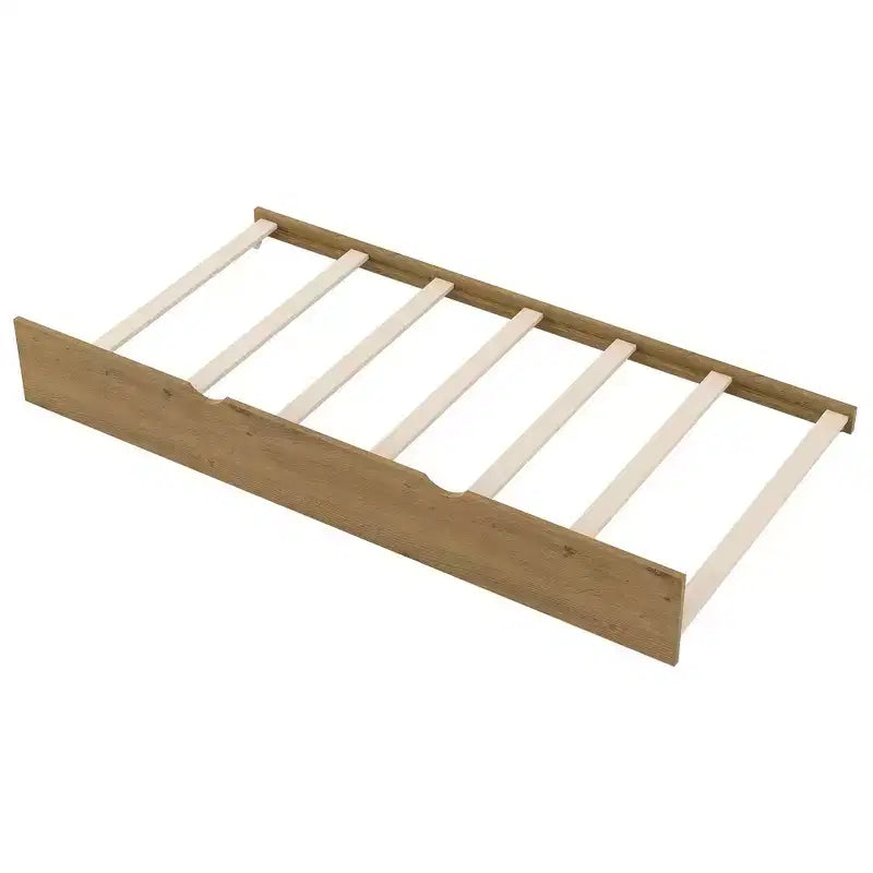 Lit plate-forme en bois Whisen, taille double, avec garde-corps et 2 tiroirs