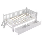 Lit plate-forme en bois Whisen, taille double, avec garde-corps et 2 tiroirs