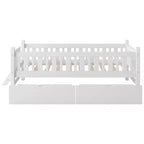 Lit plate-forme en bois Whisen, taille double, avec garde-corps et 2 tiroirs